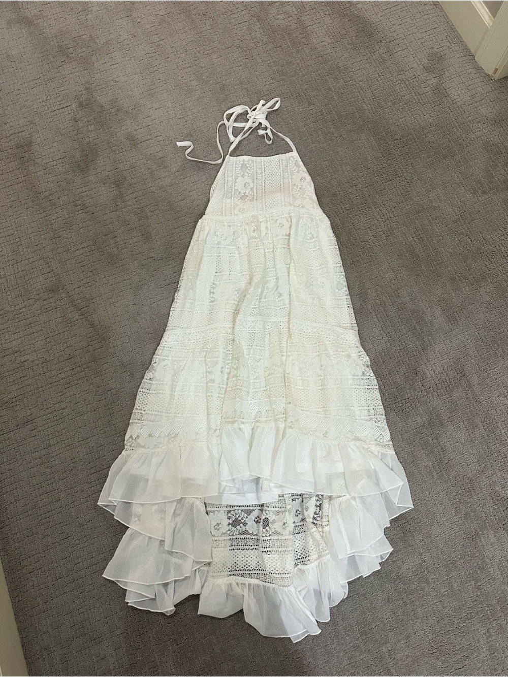 White Lace Halter Girls Dress